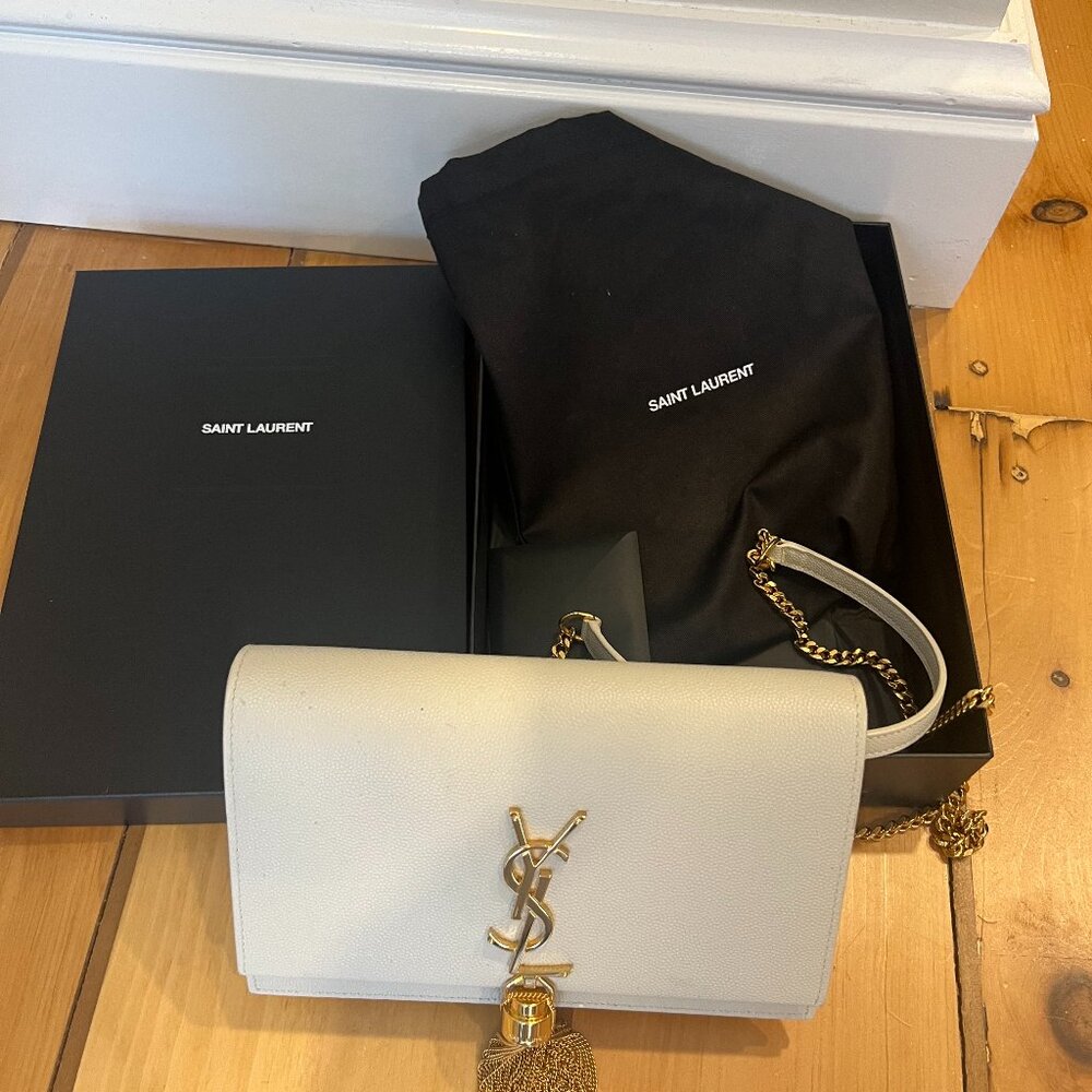 Yves Saint Laurent Cream Crossbody Bag with Gold Chain